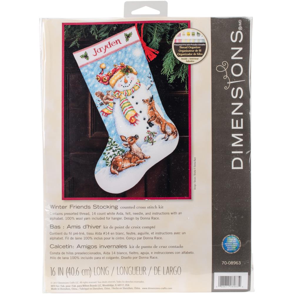 Winter Friends counted cross stitch stocking
