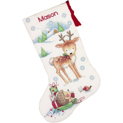 Reindeer & Hedgehog counted cross stitch stocking kit