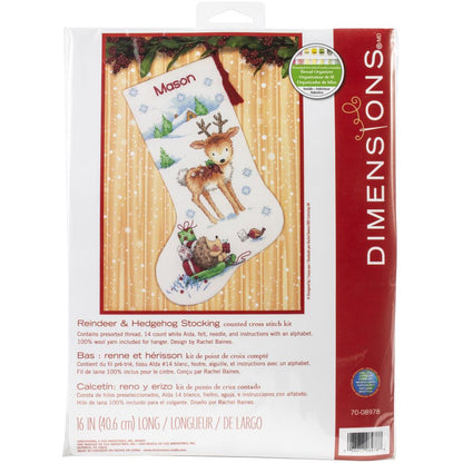 Reindeer & Hedgehog counted cross stitch stocking kit