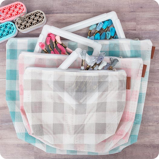 Set of 3 Gingham Mesh Project Bags