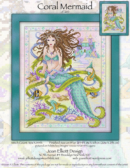 Coral Mermaid counted cross stitch chart