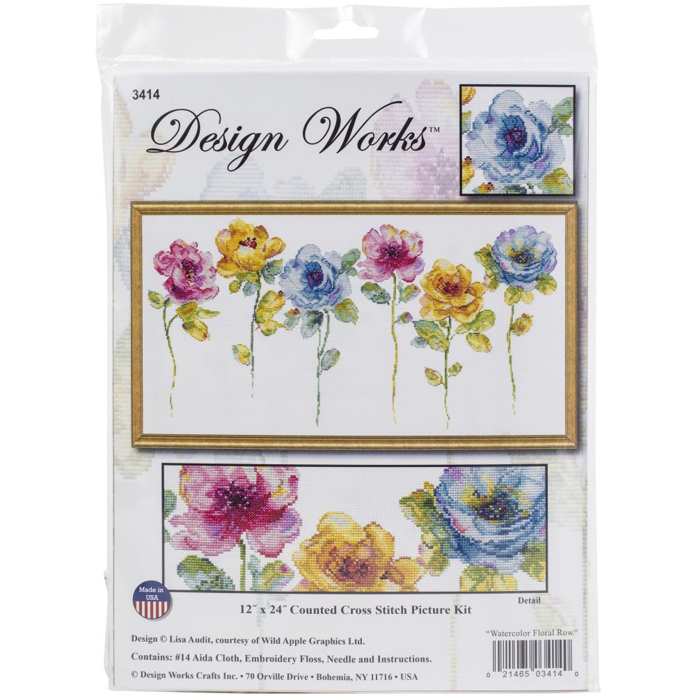 Watercolour Floral Row counted cross stitch kit