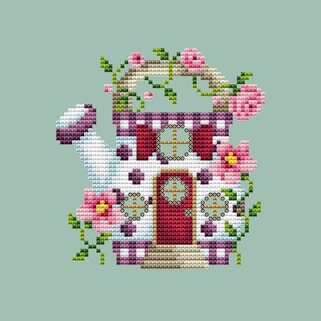 Watering Can House counted cross stitch kit