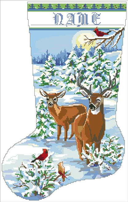 Snowy Forest Evening Stocking counted cross stitch chart