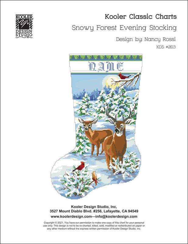 Snowy Forest Evening Stocking counted cross stitch chart