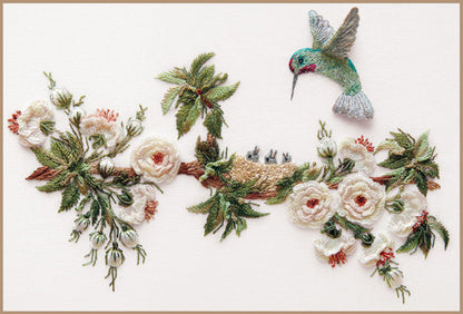 English Rose & Hummingbirds Brazilian Embroidery pattern