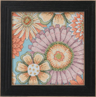 Floral Blue 1 - Debbie Mumm Button & Beads counted cross stitch kit