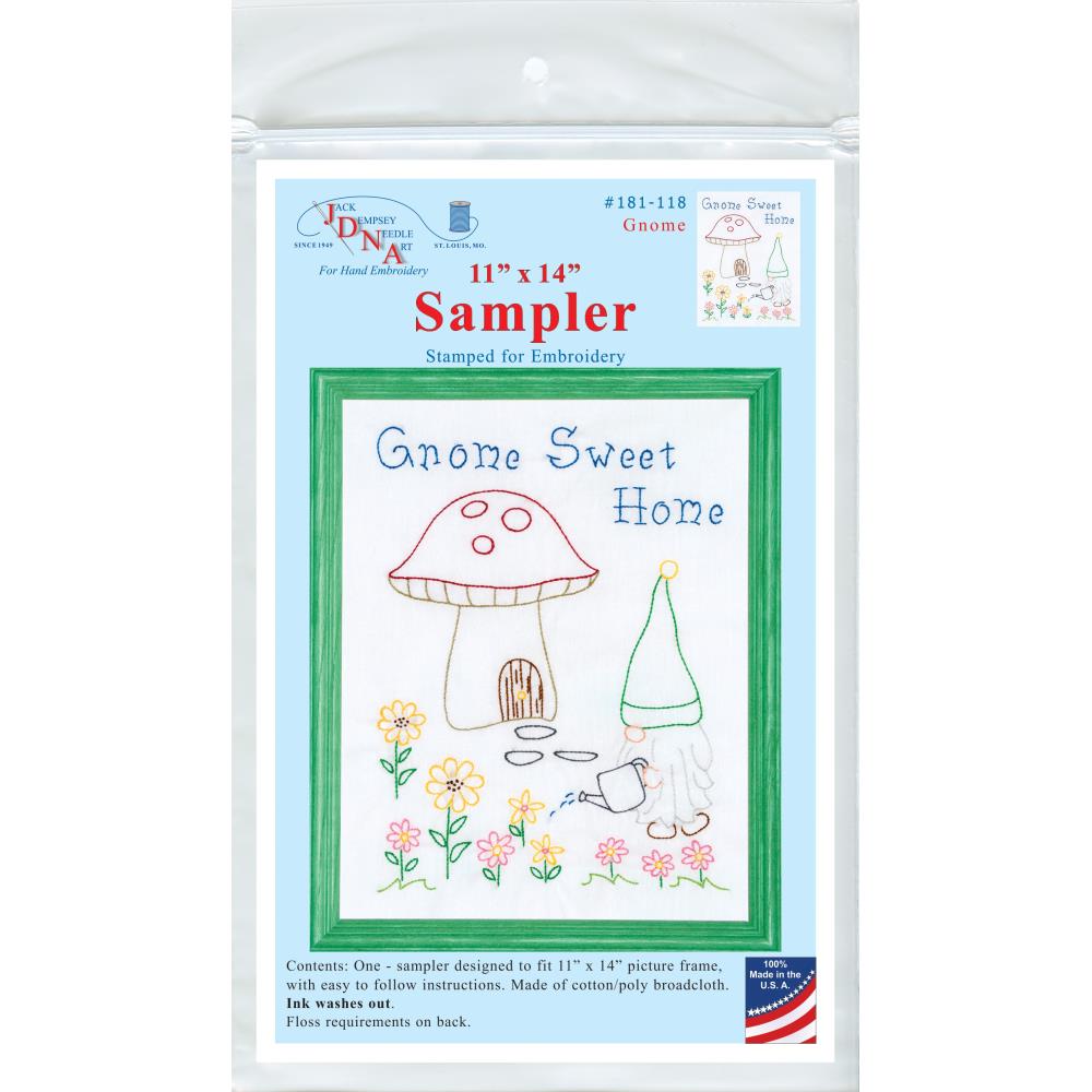 Gnome Sweet Home embroidery sampler