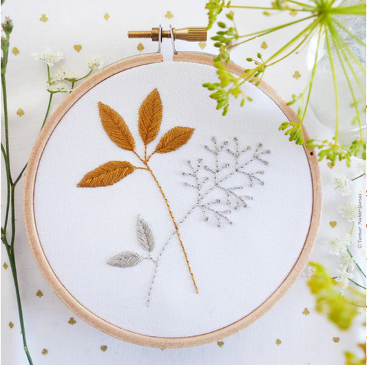 4" Gold & Gray Leaves embroidery kit
