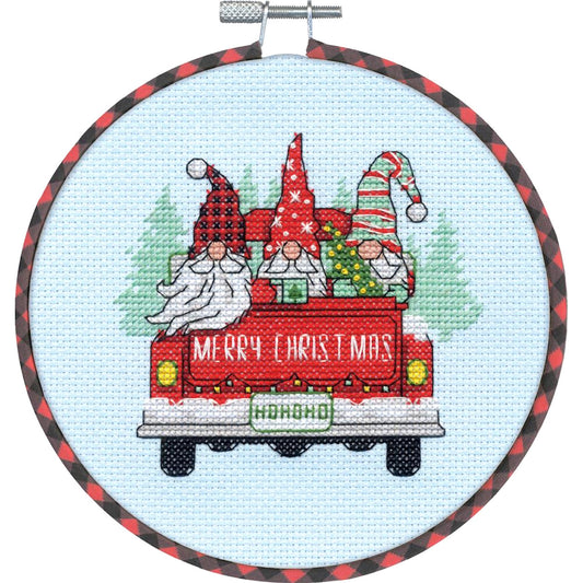 Red Truck Gnomes counted cross stitch kit