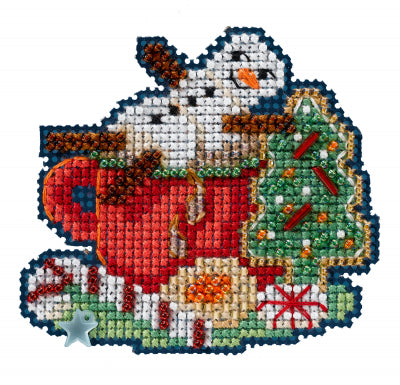 Marshmallow Snowman - Winter Holiday counted cross stitch kit