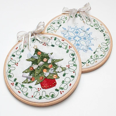 Tree & Flake Christmas Hoops cross stitch chart