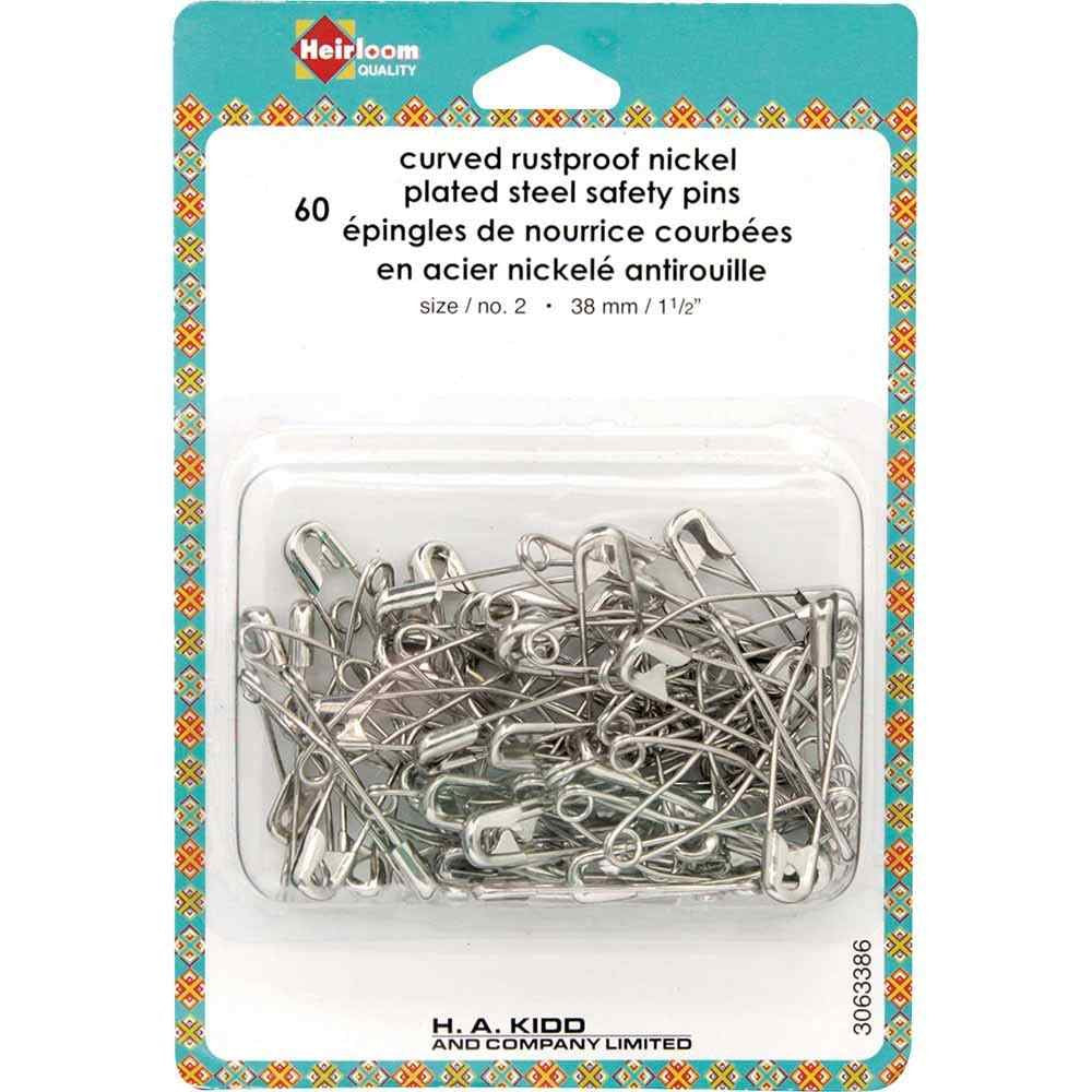 Curved Safety Pins - 60 pc - 38mm