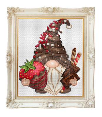 Chocolate Strawberry Gnome counted cross stitch chart