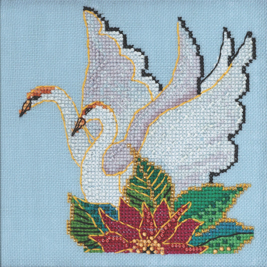 Laurel Burch - White Swans counted cross stitch kit