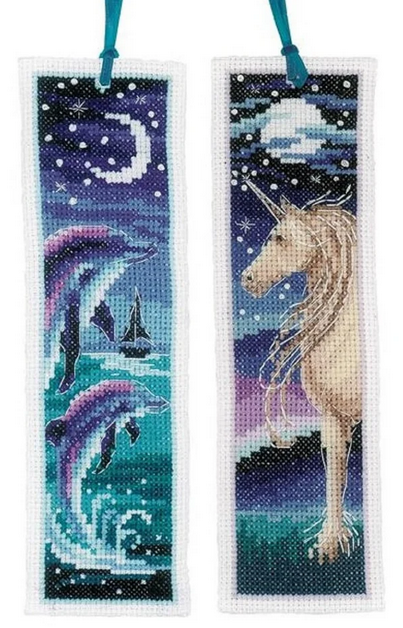 Dolphin & Unicorn Bookmark Set counted cross stitch kit