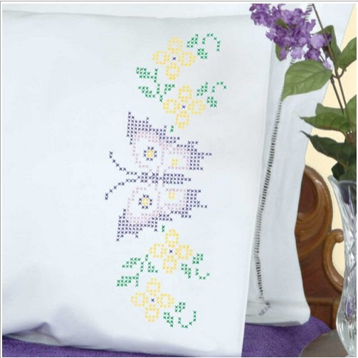 Butterfly - Perle Edge cross stitch pillowcase pair
