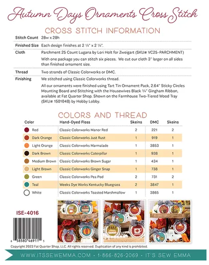 Autumn Days Ornaments counted cross stitch chart