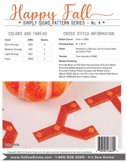 Simply Signs - #4 Happy Fall counted cross stitch chart