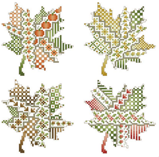 Crazy Maple Leaves counted cross stitch chart
