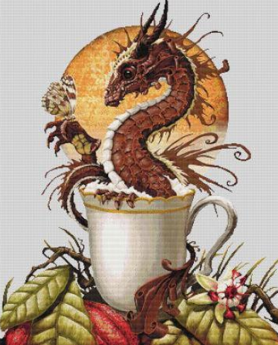 Hot Chocolate Dragon counted cross stitch chart