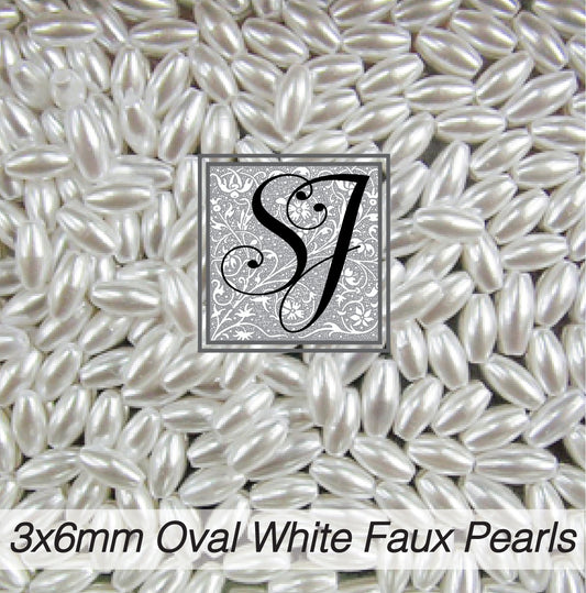 Oval Faux Pearls 3x6mm White - String of 210