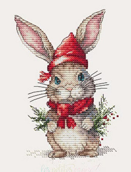 Christmas Rabbit counted cross stitch chart