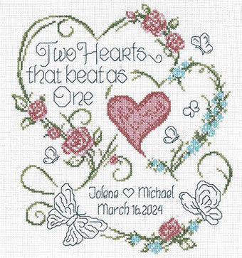 Two Hearts Wedding counted cross stitch chart