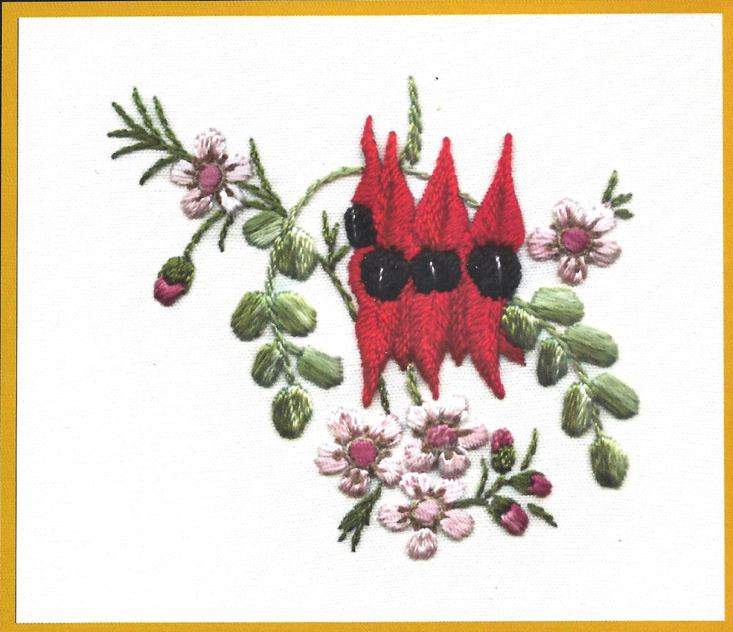 Sturt's Desert Pea & Geraldton Wax Brazilian embroidery design