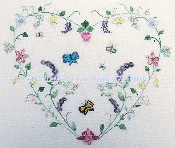 Butterflies in my Heart Brazilian embroidery pattern