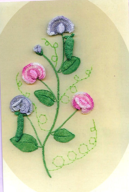 Ruffled Sweet Pea Braziiian embroidery pattern