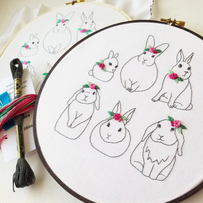 Floral Bunnies embroidery kit