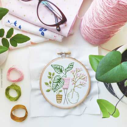 Pink & Green Leaves Embroidery Kit