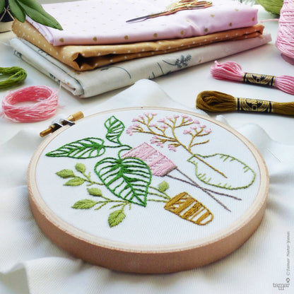 Pink & Green Leaves Embroidery Kit